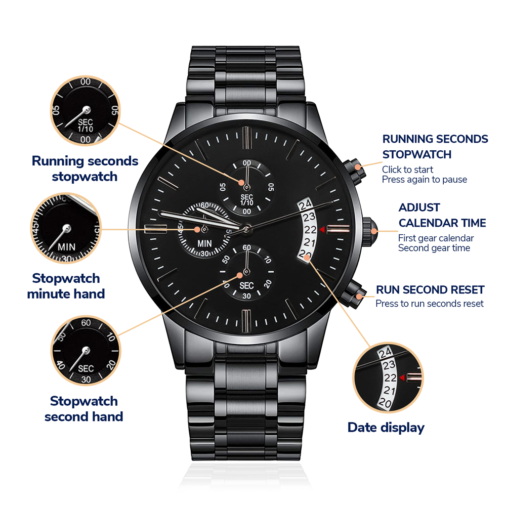 Create Your Own! Custom Message Black Chronograph Watch