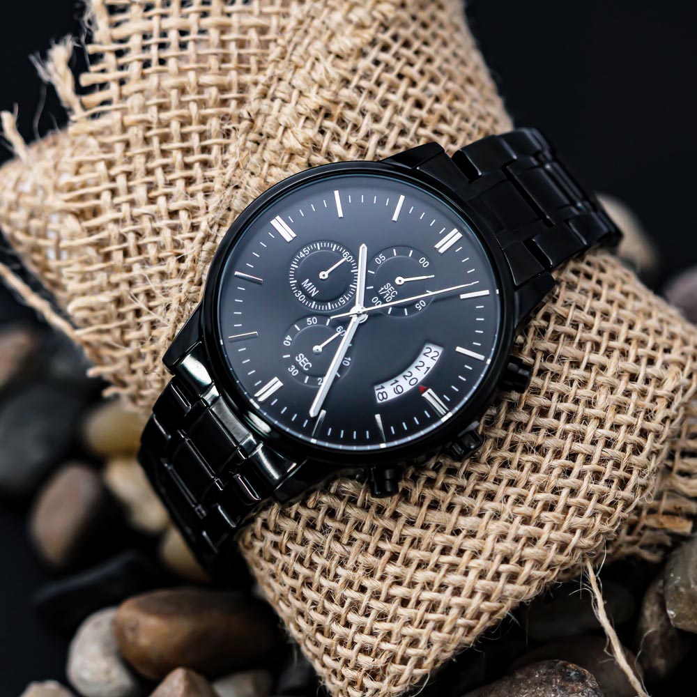 Create Your Own! Custom Message Black Chronograph Watch
