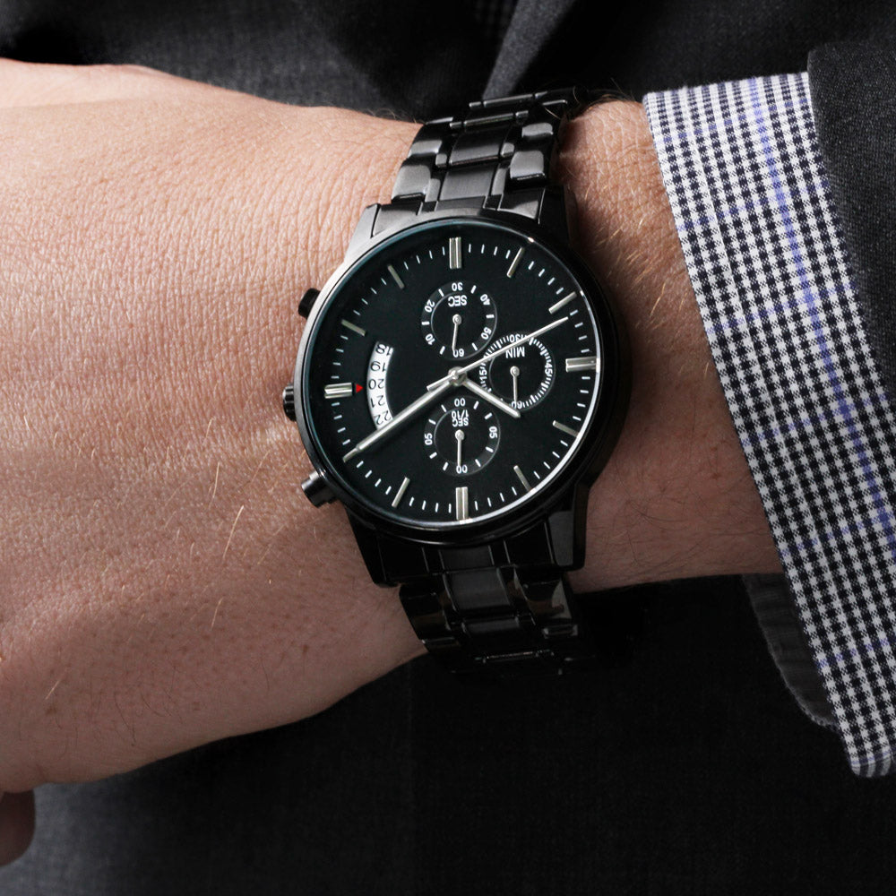 Create Your Own! Custom Message Black Chronograph Watch