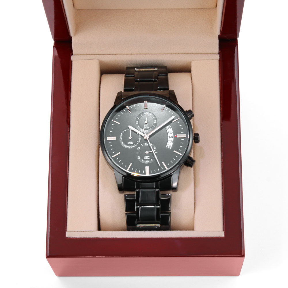 Create Your Own! Custom Message Black Chronograph Watch