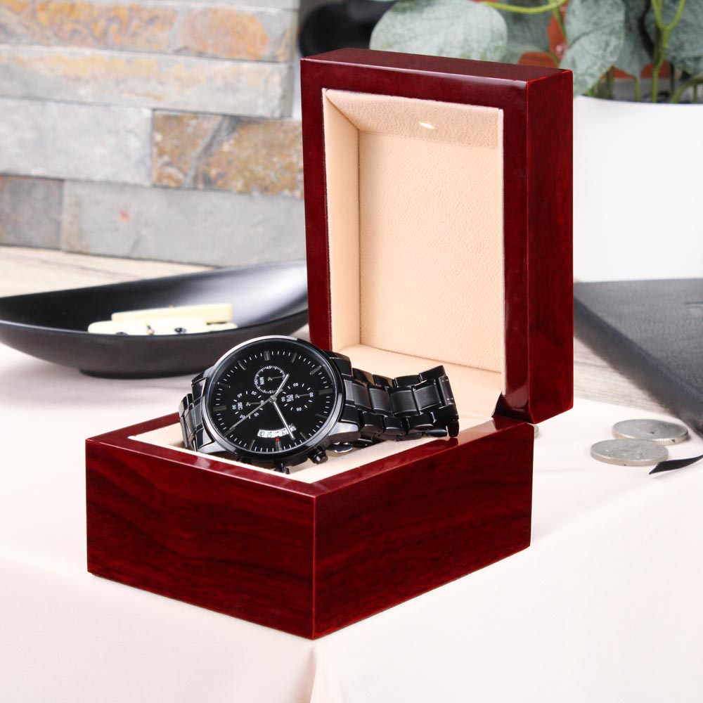 Create Your Own! Custom Message Black Chronograph Watch