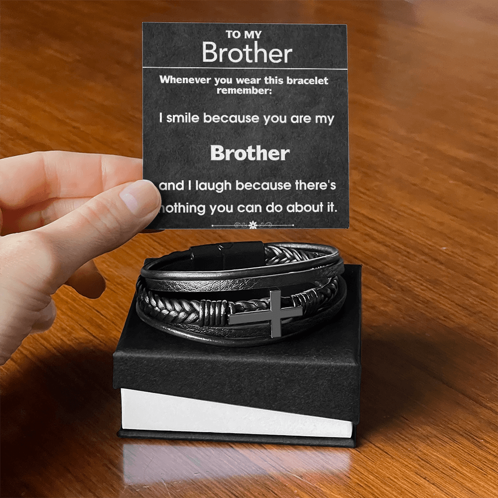 I Smile Because You Are My Brother Cross Leather Bracelet