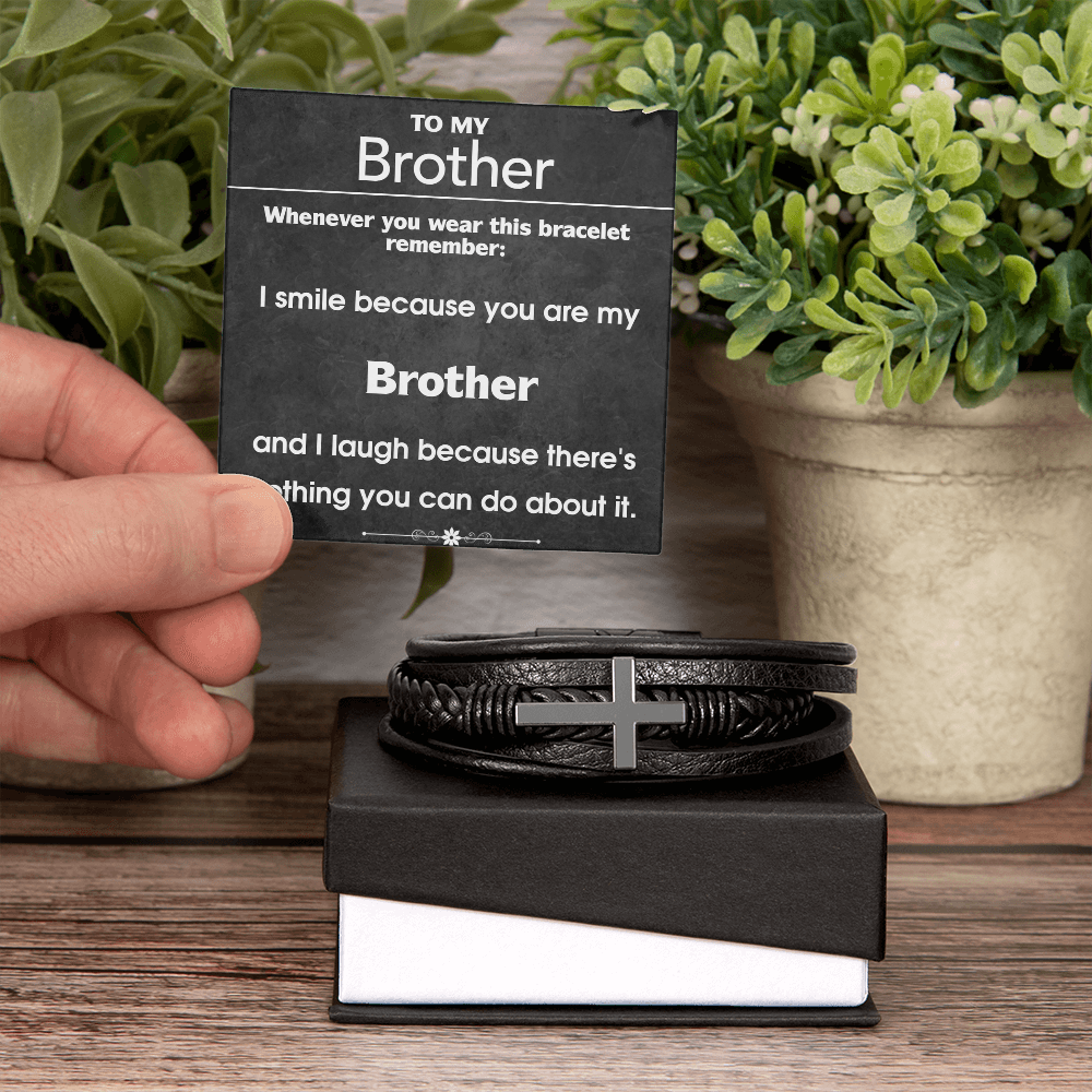 I Smile Because You Are My Brother Cross Leather Bracelet