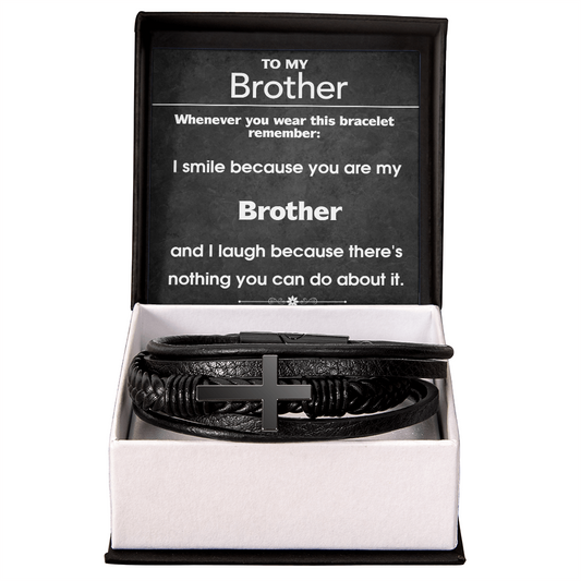I Smile Because You Are My Brother Cross Leather Bracelet