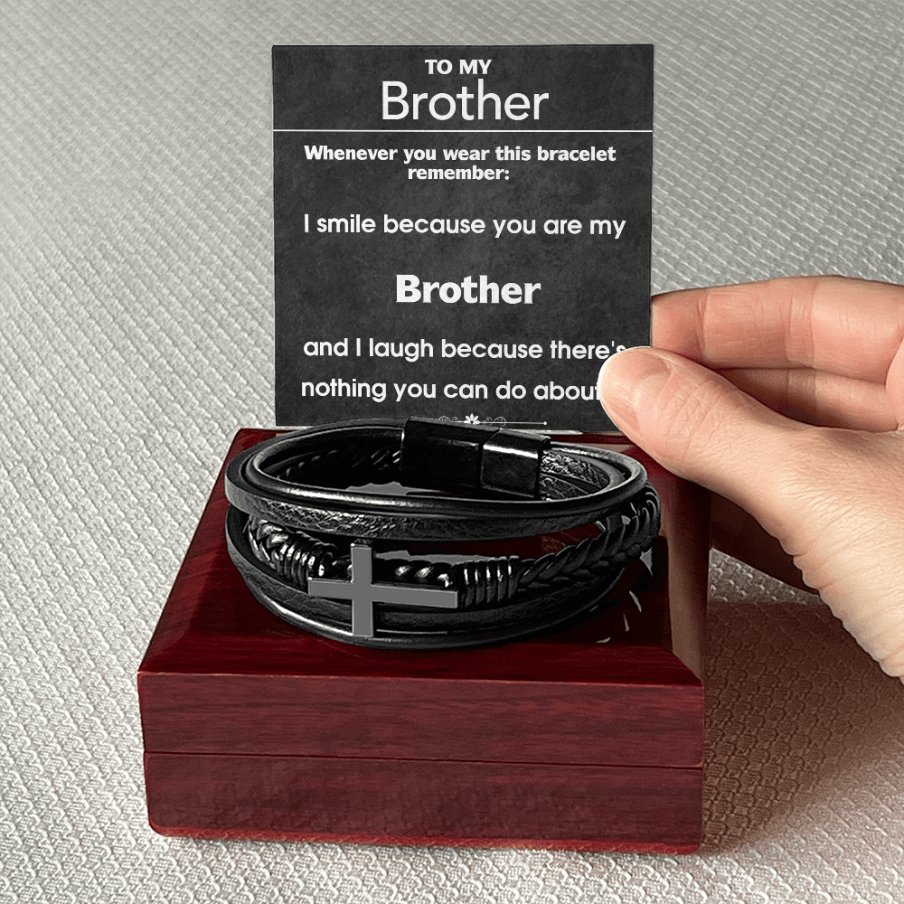 I Smile Because You Are My Brother Cross Leather Bracelet