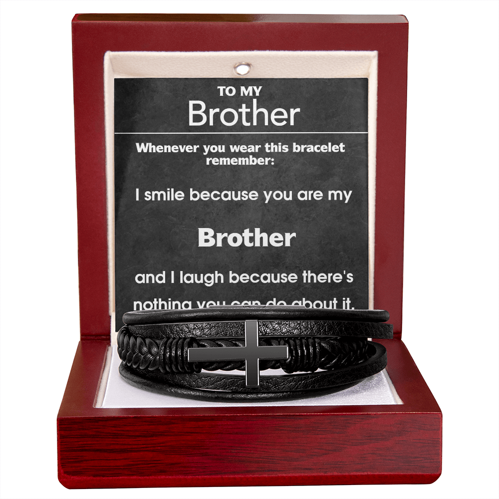 I Smile Because You Are My Brother Cross Leather Bracelet