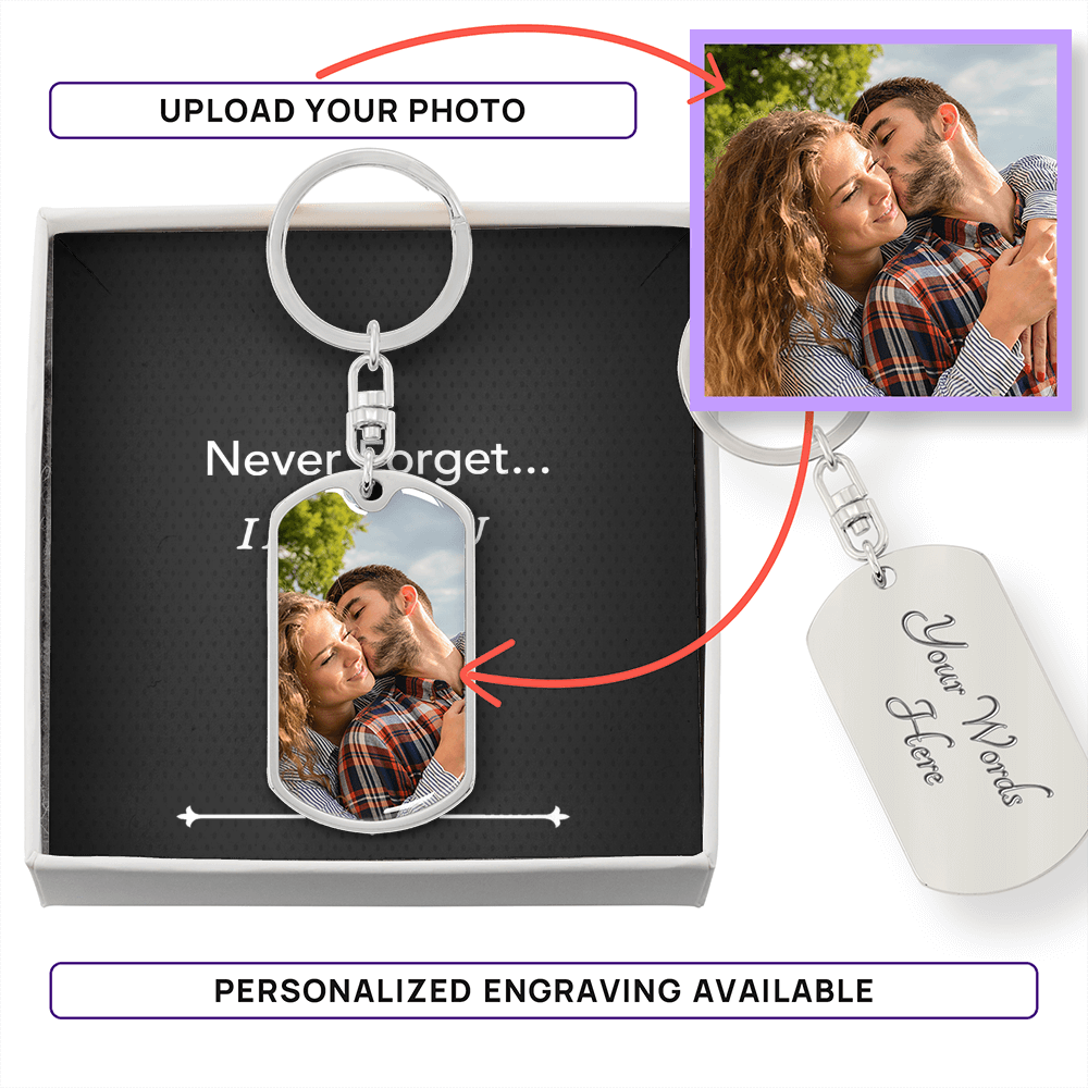 Custom Engraving and Picture Never Forget I Love You Keychain