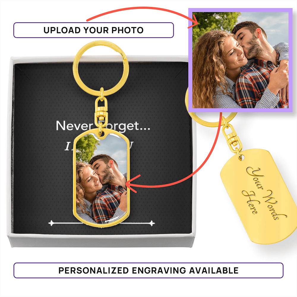 Custom Engraving and Picture Never Forget I Love You Keychain