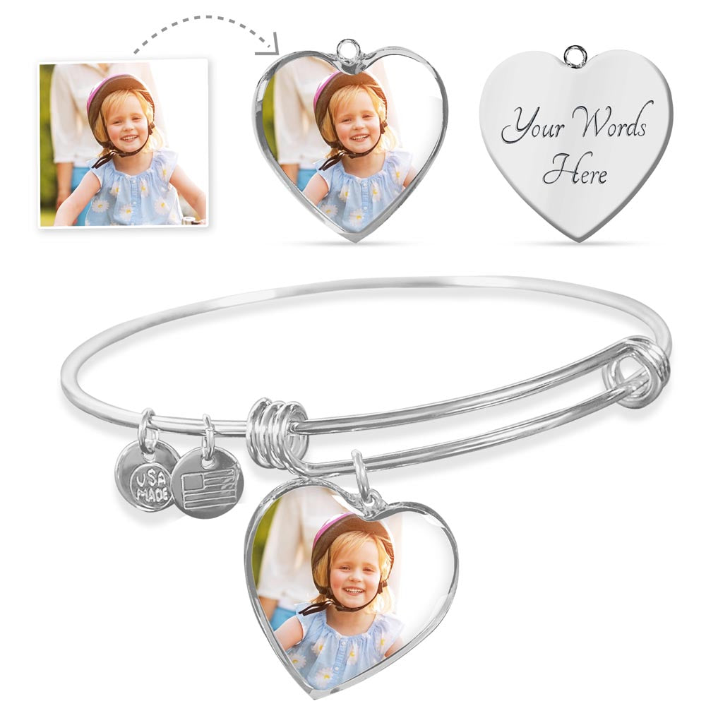 Custom Engraving and Picture Upload Luxury Heart Bangle